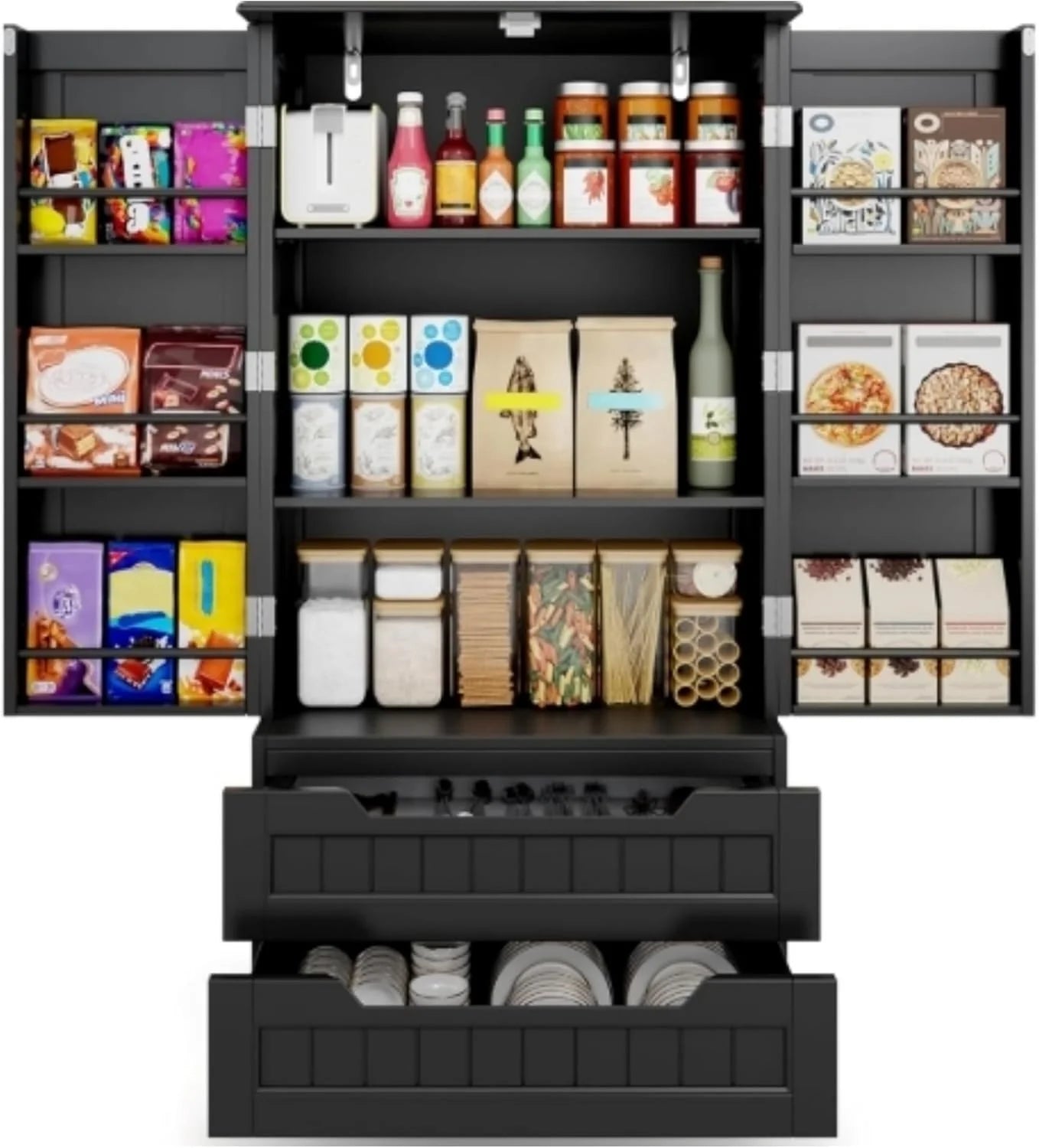 Gizoon Kitchen Pantry Cabinet with Drawers Freestanding Bathroom Storage Cabinet with Doors and Shelves, 47 Inch Small Pantry Cabinet