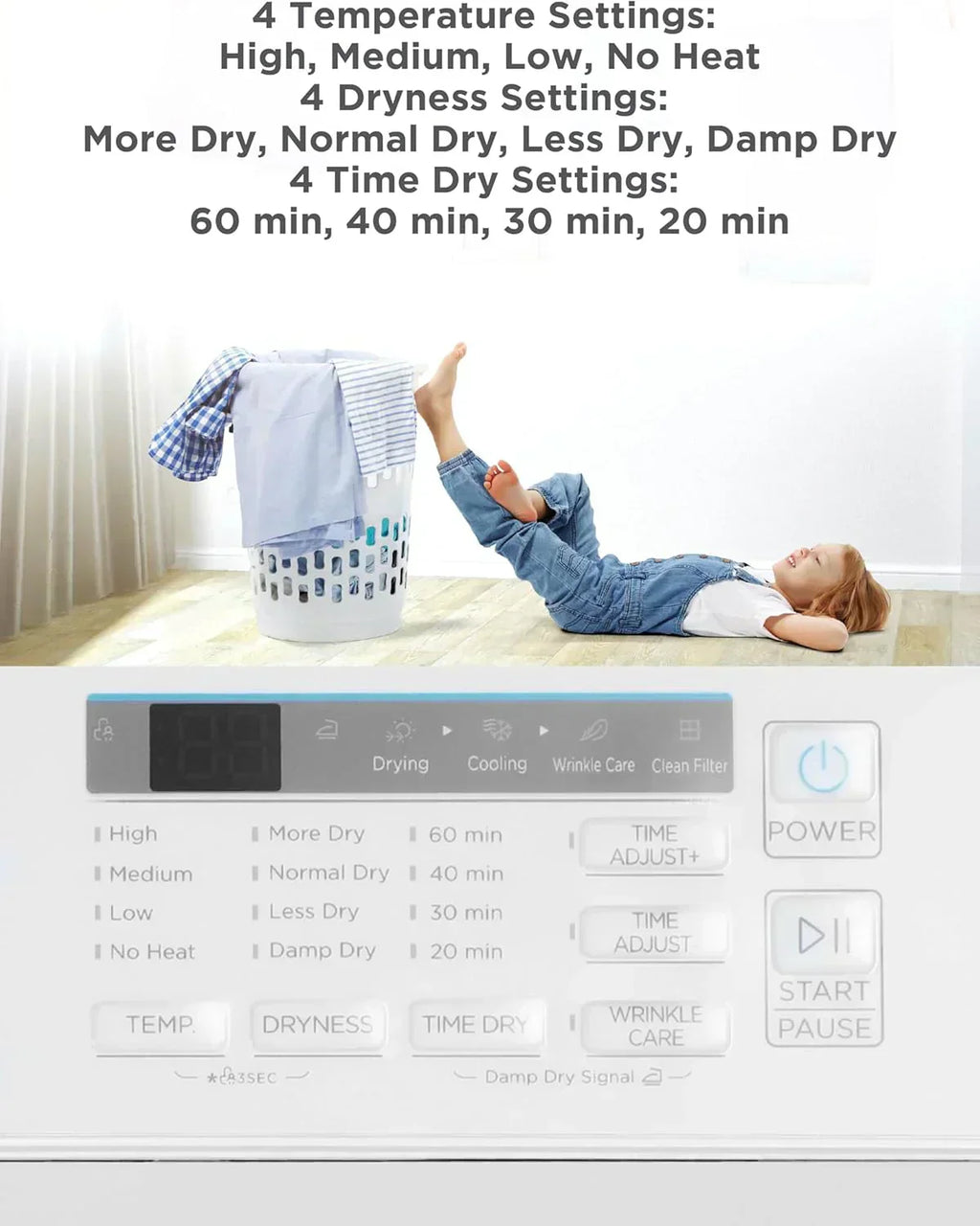 Compact Clothes Dryer 1.5 Cu. Ft. 850W Electric Dryer 120V Vented Dryer Stainless Steel Drum